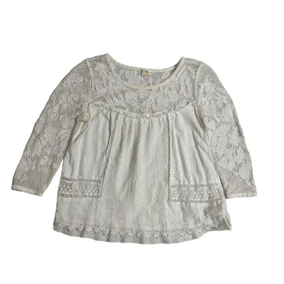 Anthropologie Meadow Rue Crochet Lace Detail Cream Colored Top Size Small - Picture 1 of 16